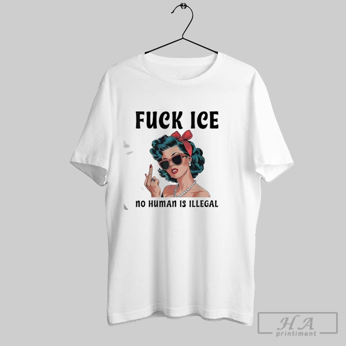 Official Fuck Ice No Human Is Illegal Retro Rebel Woman