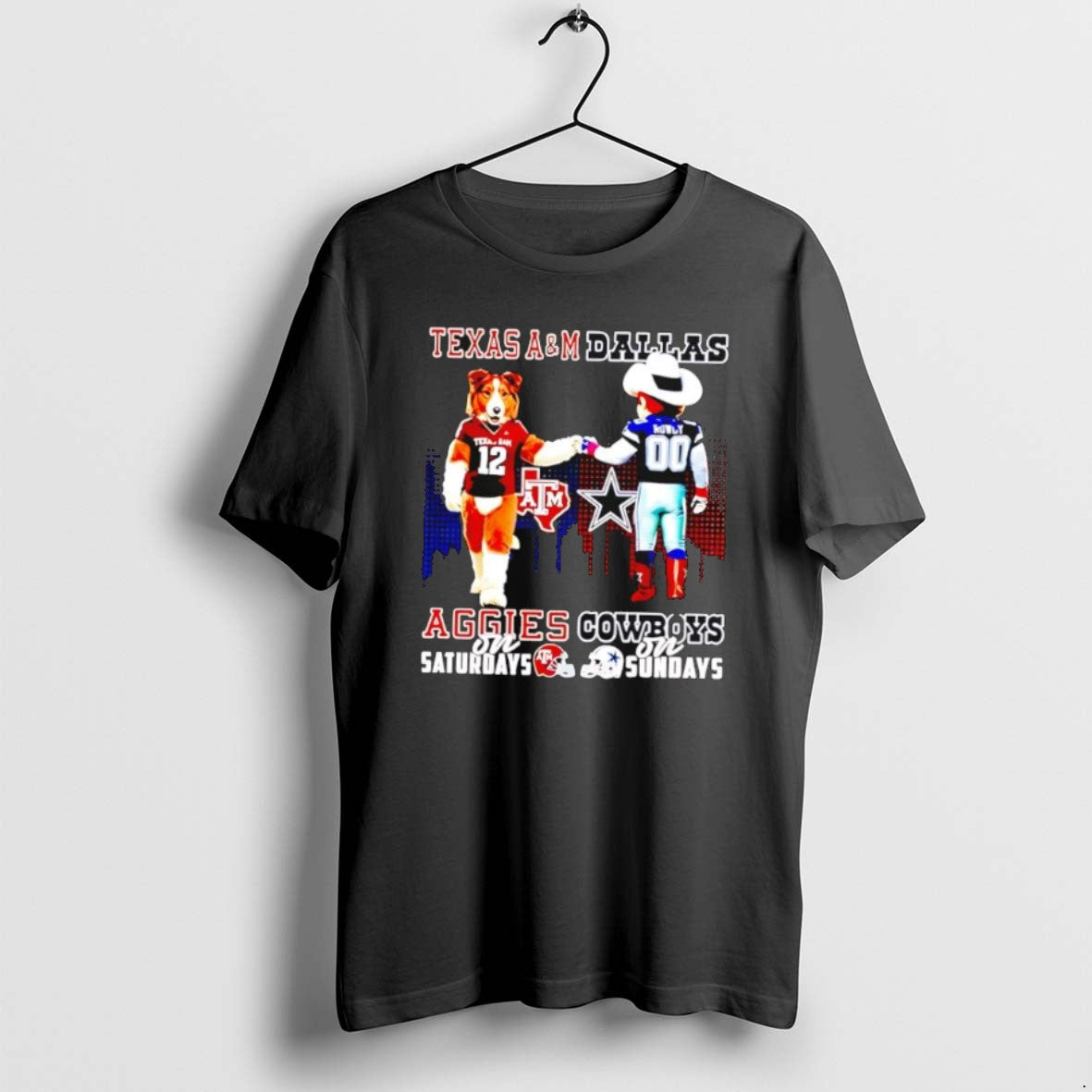Official Funny Texas Am Aggies On Saturdays Vs Dallas Cowboys On Sundays Mascot Skyline T-Shirts, Hoodie, Sweatshirt