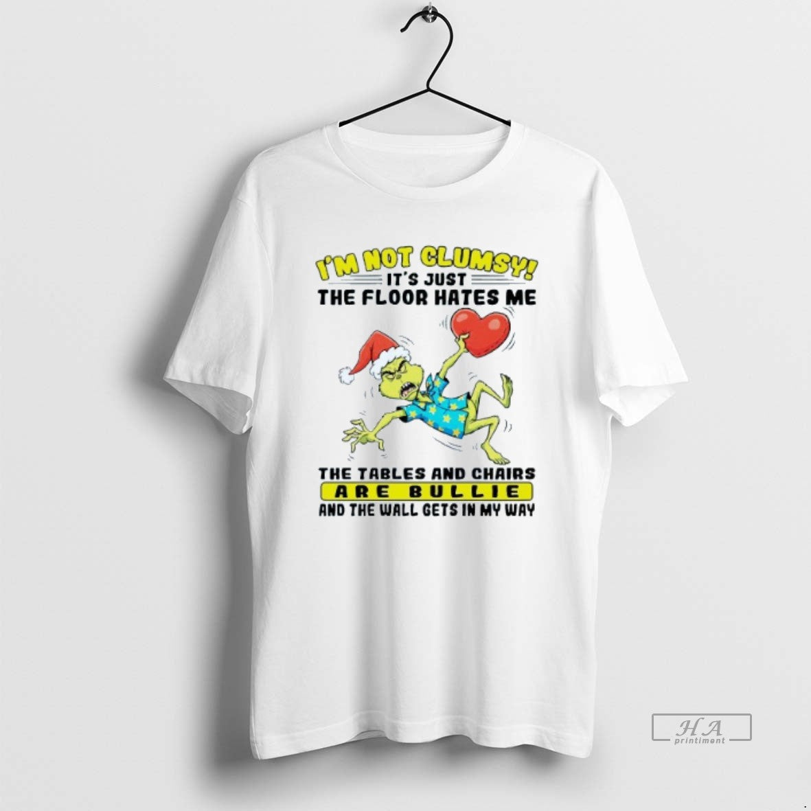 Official Im Not Clumsy Its Just The Floor Hates Me Grinch Christmas Mens White Tee Hoodie, Sweatshirt | WearSparks.com
