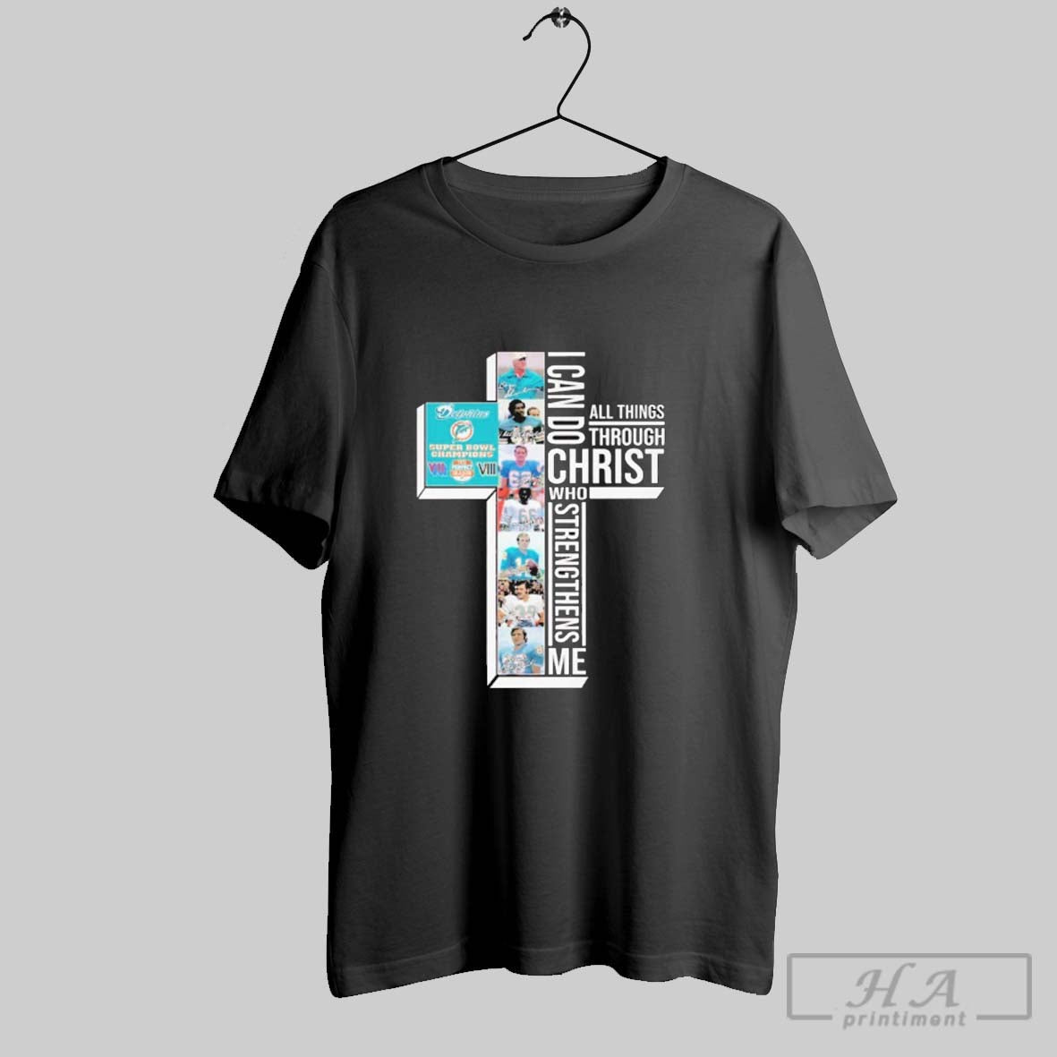 Official Miami Dolphins I Can Do Christ All Things Through Who Strengthens Me Signatures Tee