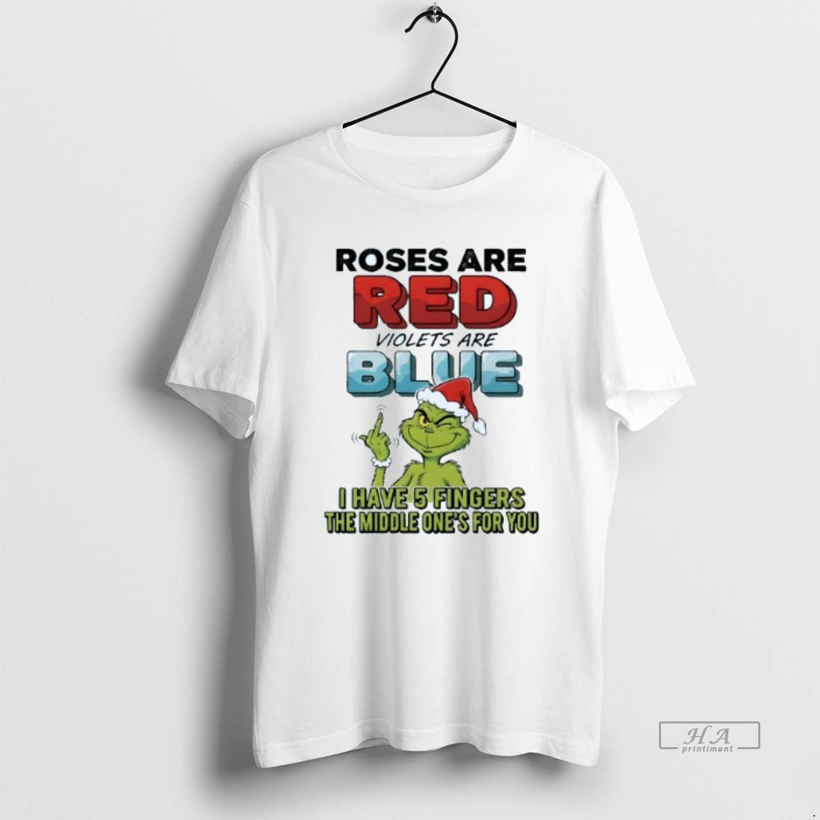Official Rose Are Red Violets Are Blue I Have 5 Fingers Grinch Christmas Mens White T-Shirts, Hoodie, Sweatshirt