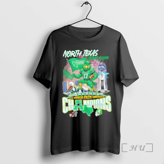 Officials 2025 American Athletic Conference Champions North Texas Mean Green Winner Mascot Skyline Premium T-Shirts,...