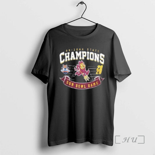 Officials Arizona State Sun Devils 2026 Sun Bowl Champions Mascot Two Sided Premium T Shirts Hoodie, Sweatshirt