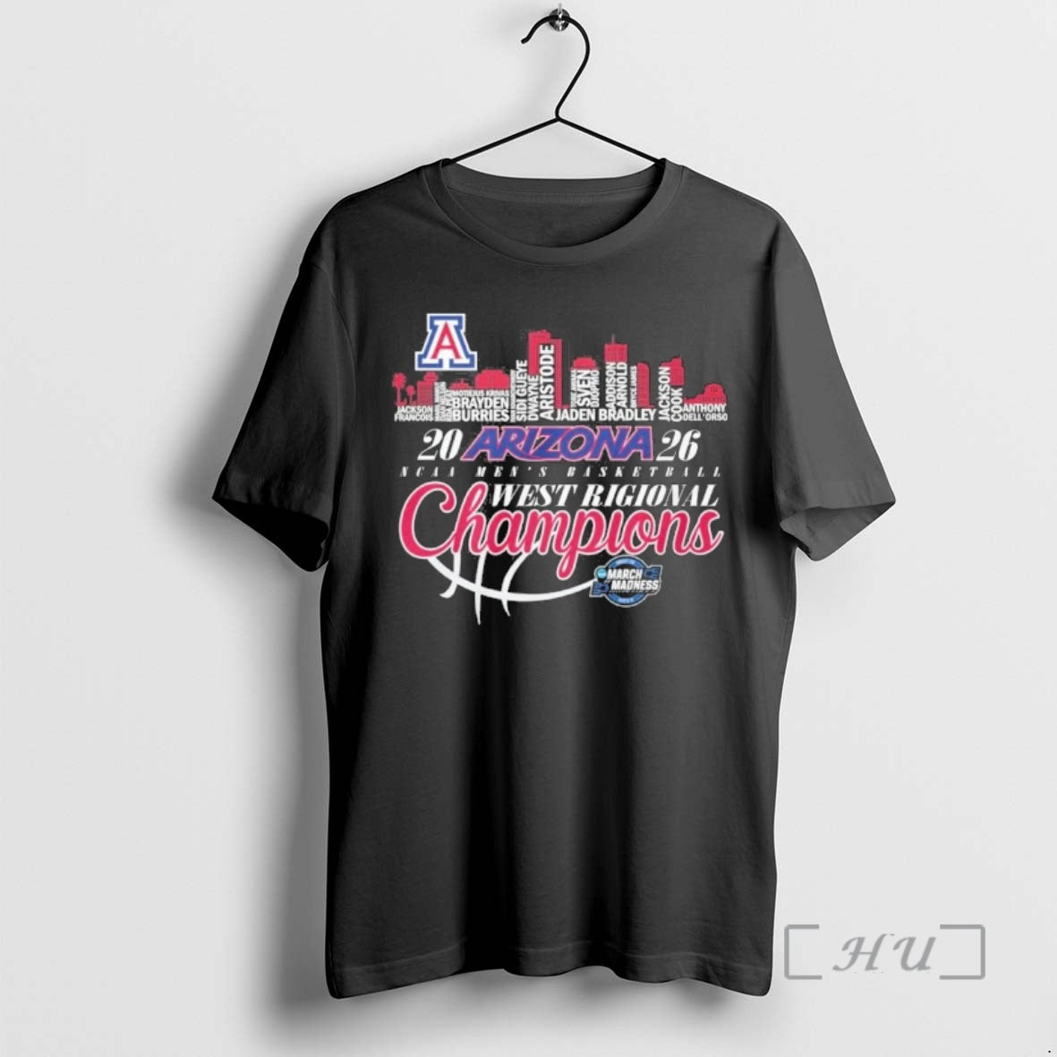 Officials Arizona Wildcats 2026 Mens Basketball Midwest Regional Champions Skyline Player Name Premium T Shirts