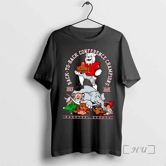 Officials Georgia Bulldogs 2024 2025 Back To Back Conference Champions Mascot Premium T Shirts Sweater Hoodie, Sweatshirt