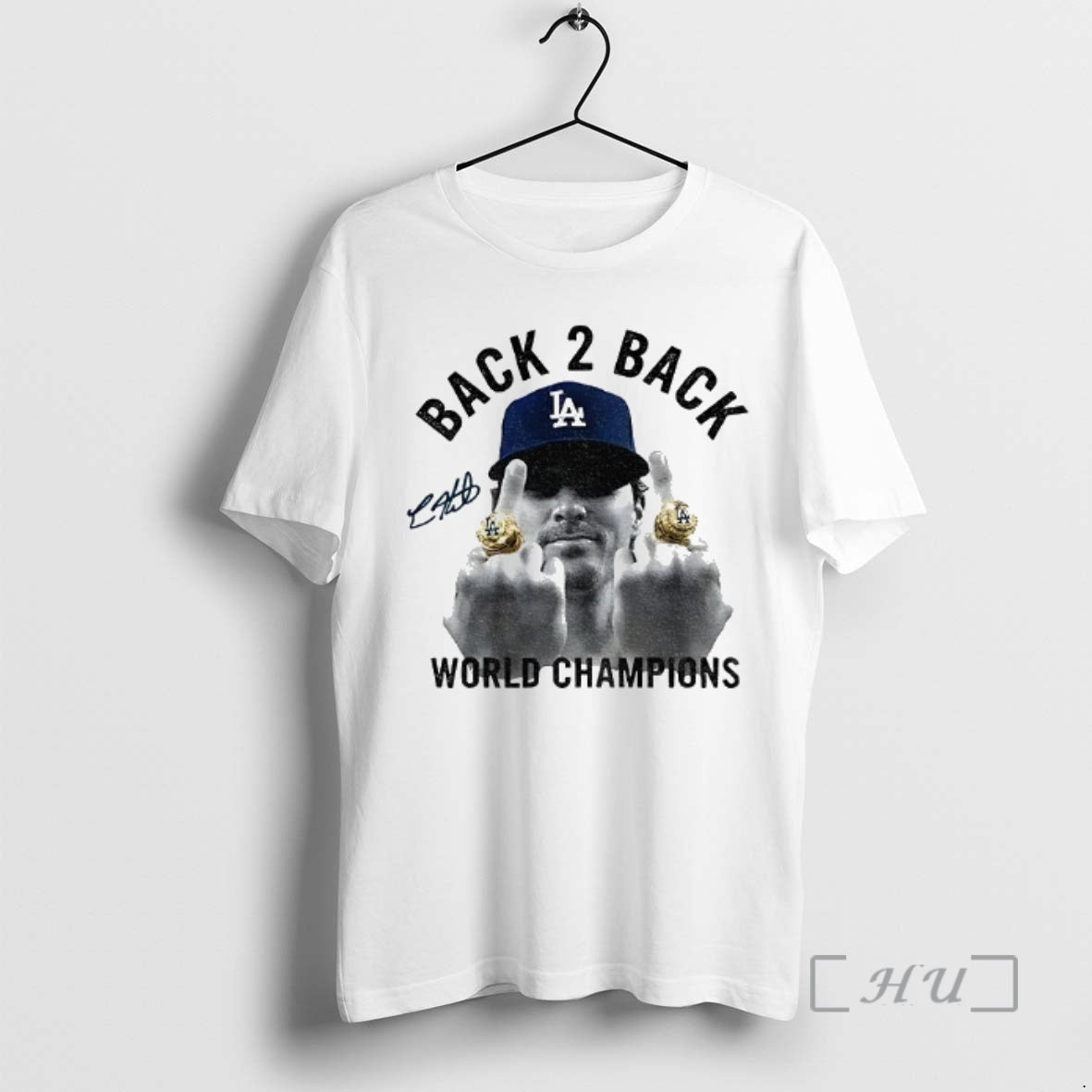 Officials Kike Hernandez Middle Finger Back 2 Back World Series Champs 2025 Signature Premium T-Shirts, Hoodie, Sweatshirt