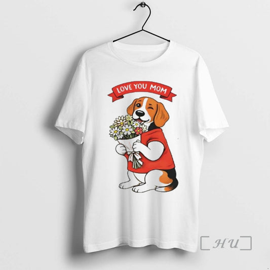 Officials Love You Mom Beagle Dog Holding Flowers
