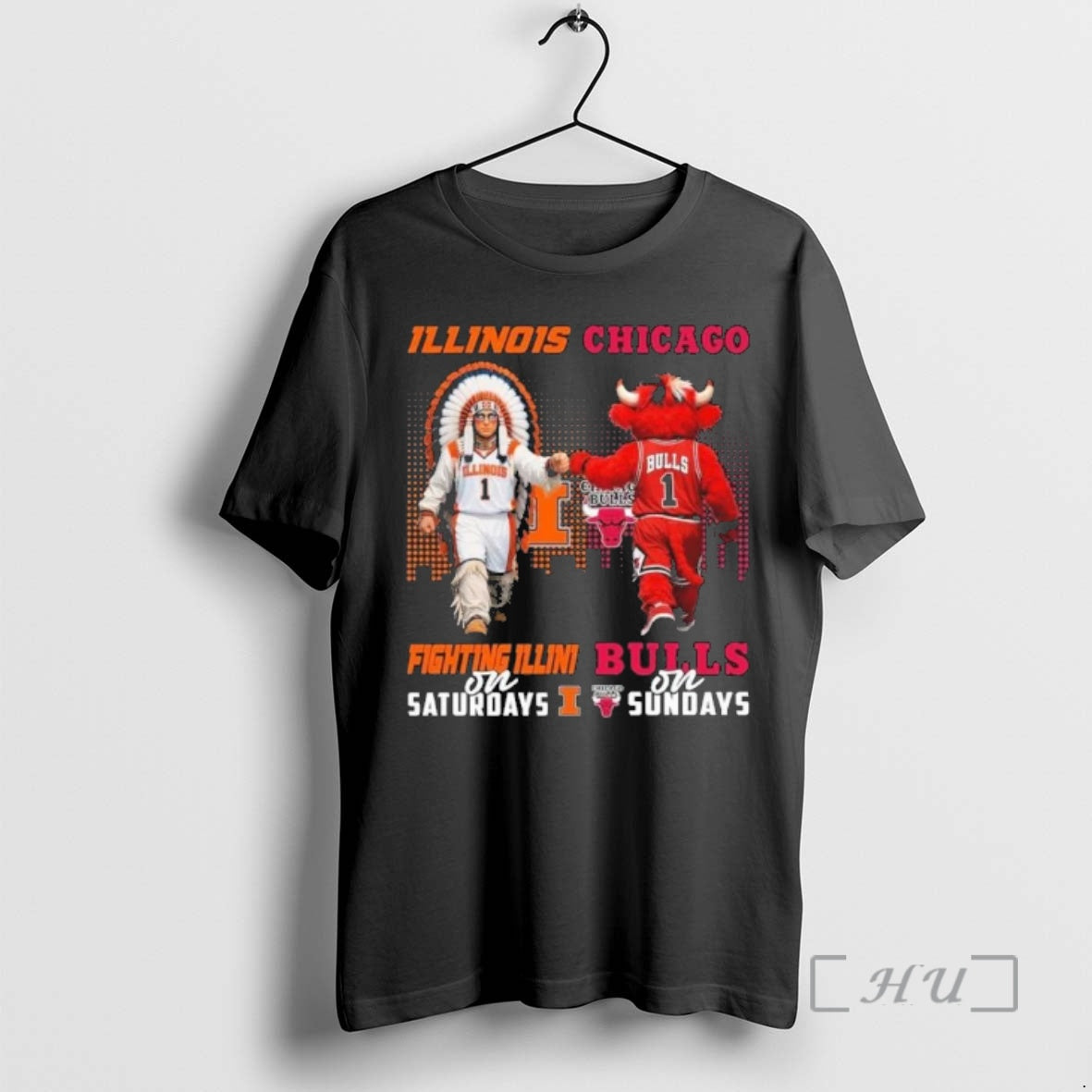 Officials Mascots Illinois Fighting Illini On Saturdays And Chicago Bulls On Sundays Premium T Shirts