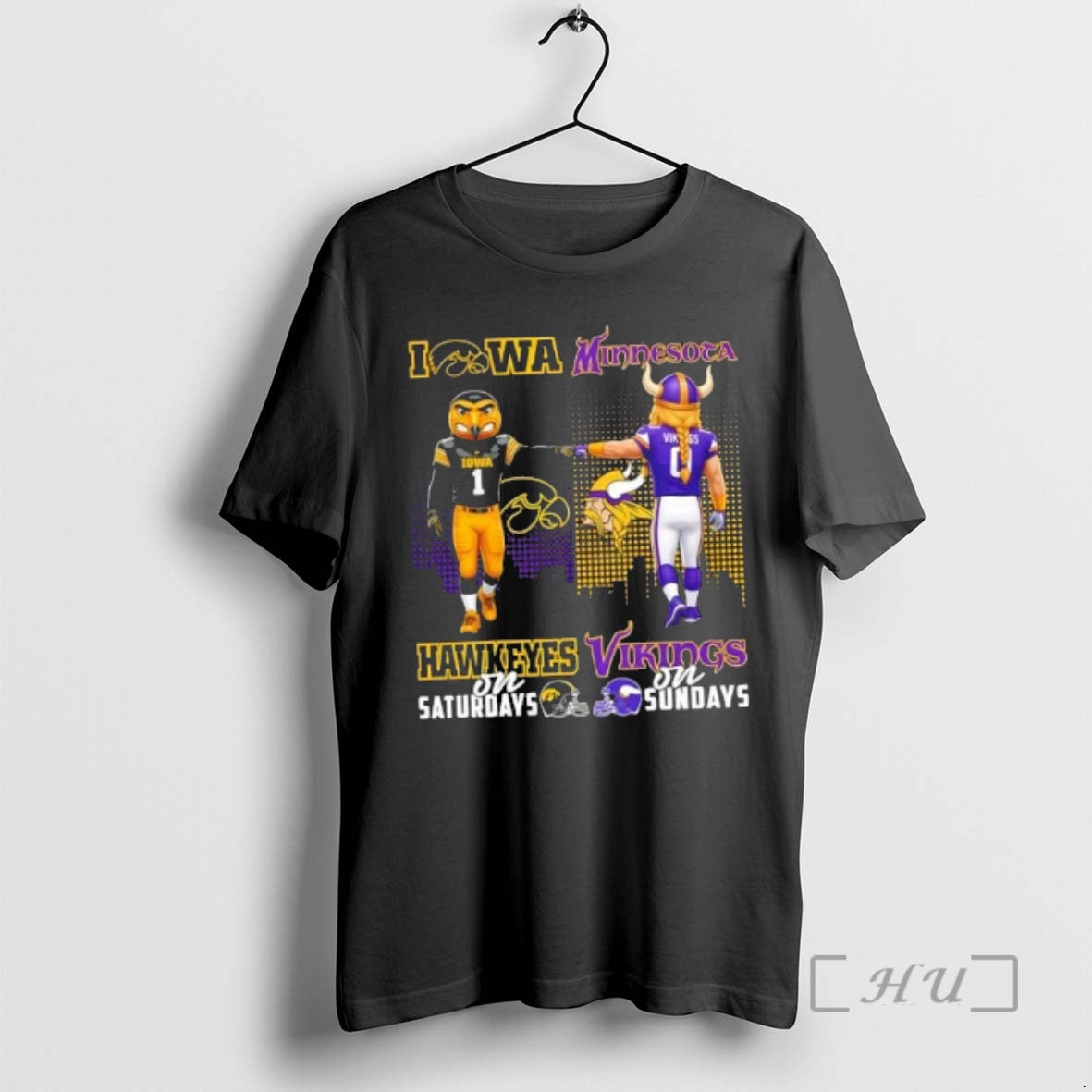Officials Mascots Iowa Hawkeyes On Saturdays Vs Minnesota Vikings On Sundays Skyline Premium T Shirts Hoodie, Sweatshirt