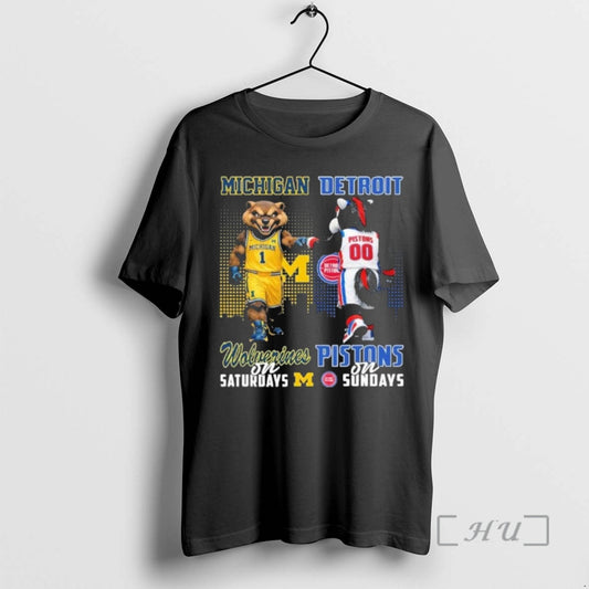Officials Mascots Michigan Wolverines On Saturdays And Detroit Pistons On Sundays Premium T Shirts Sweater