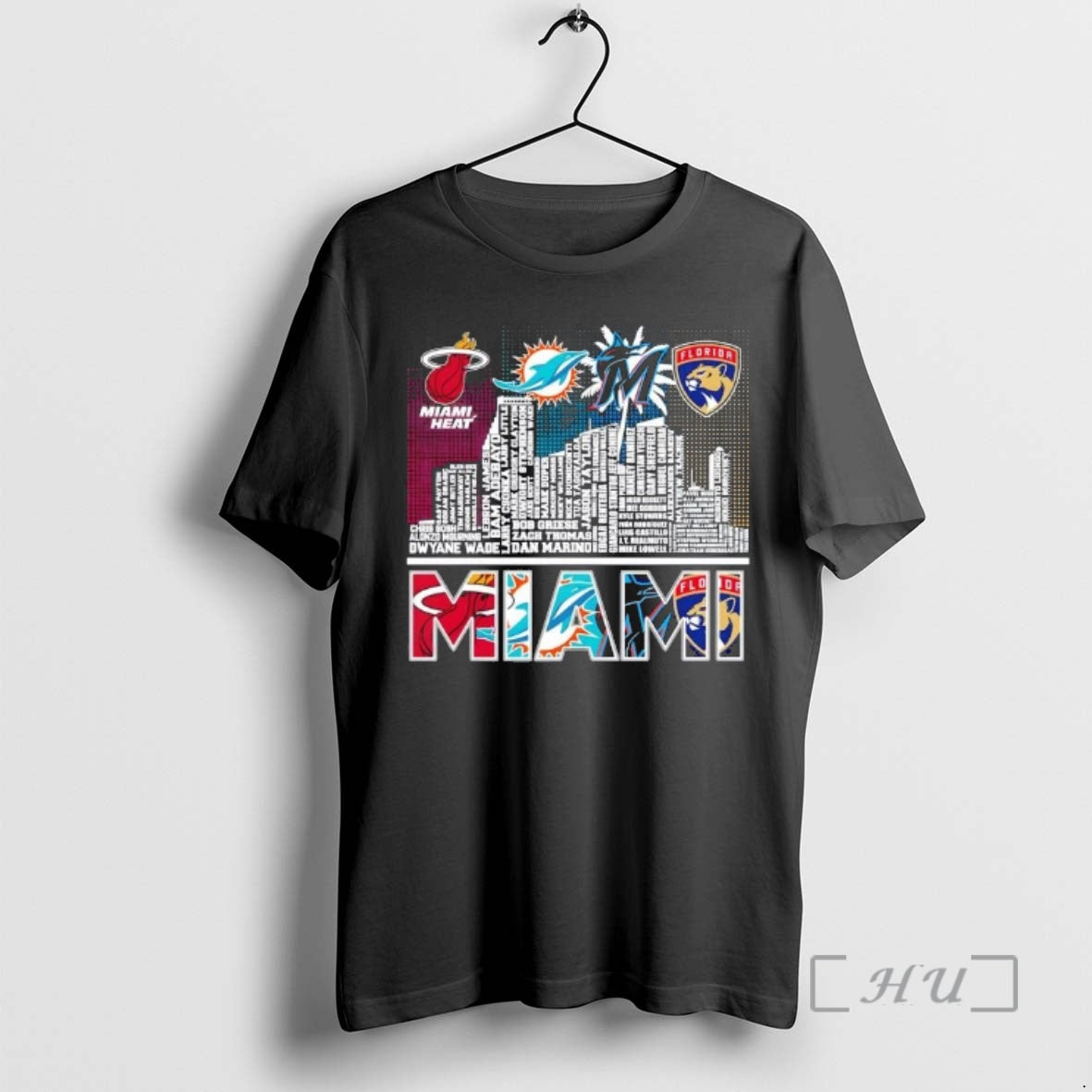 Officials Miami Sports Heat Dolphins Marlins Florida Panthers All Names City Skyline Premium T Shirts Hoodie, Sweatshirt
