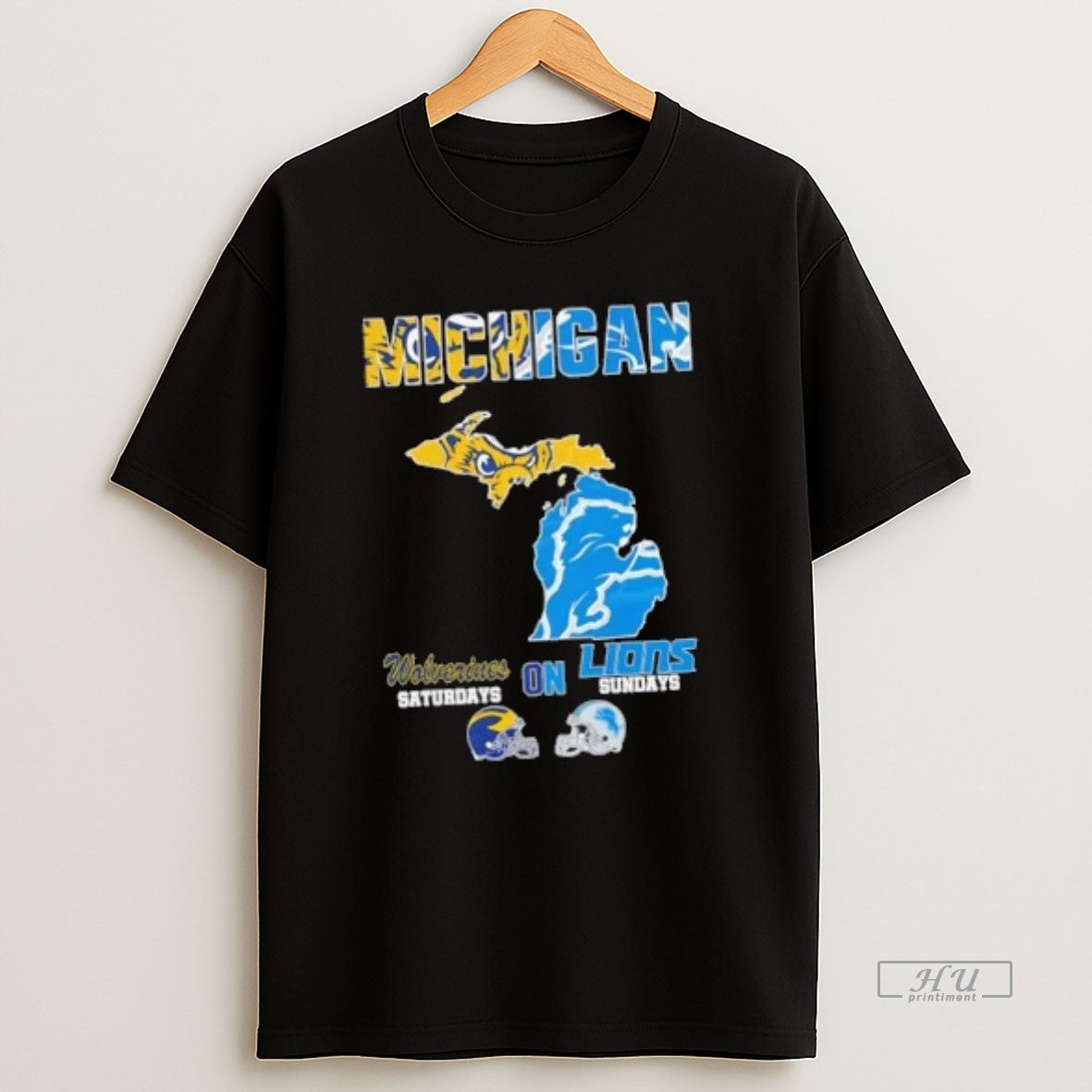 Officials Michigan Sports Map Michigan Wolverines Saturdays On Detroit Lions Sundays T Shirt