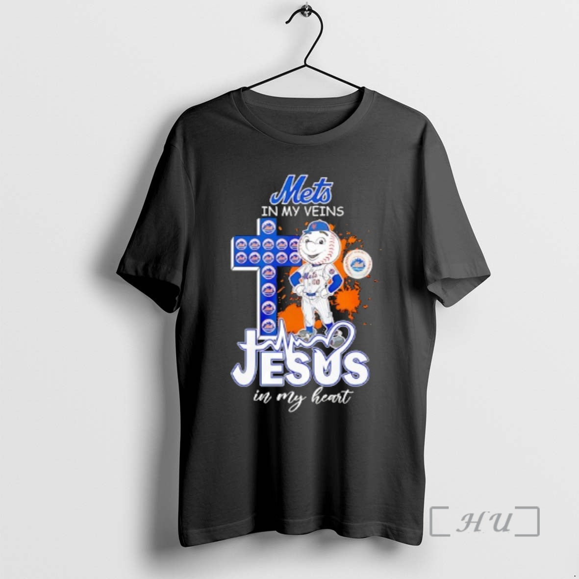 Officials New York Mets In My Veins Jesus In My Heart Mascot Premium T Shirts