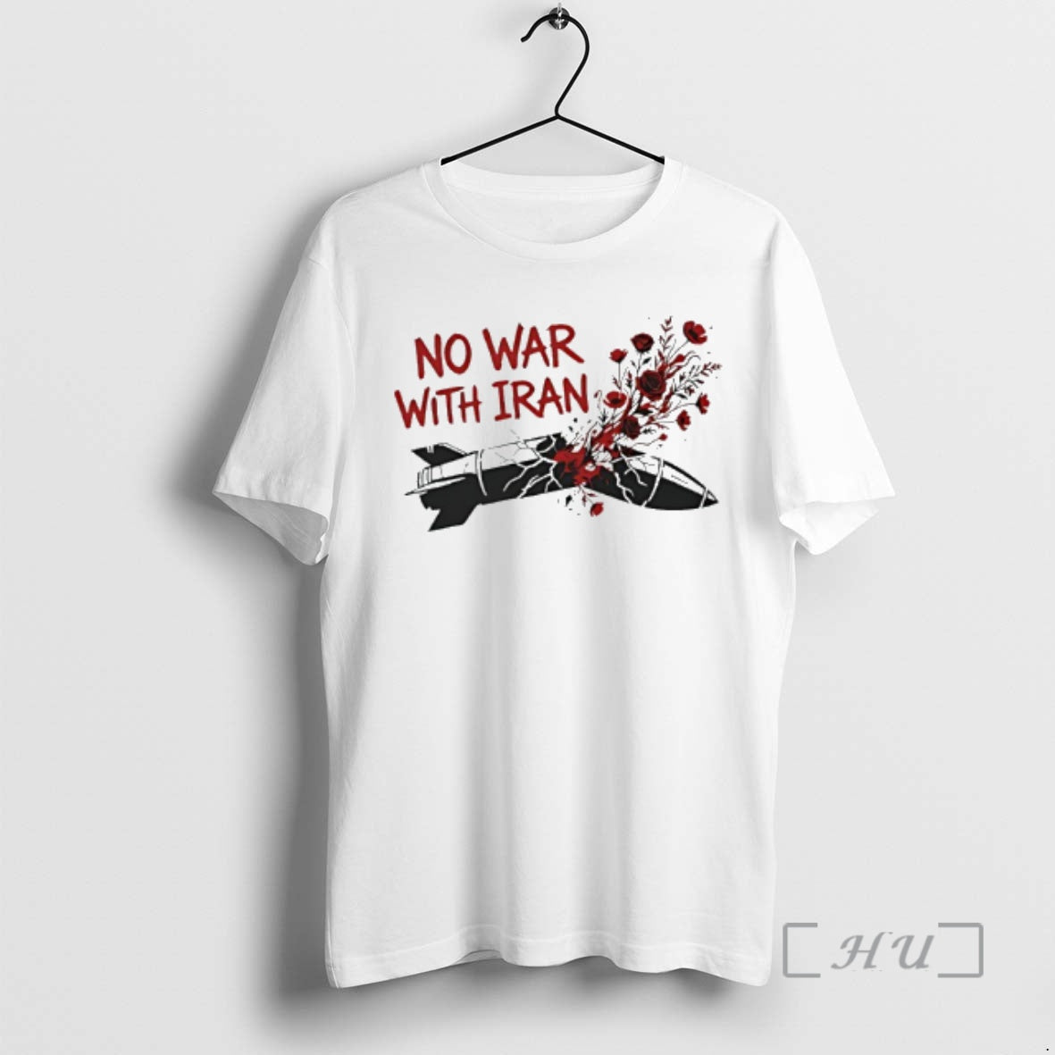 Officials No War With Iran Political Activism Protest Missile With Red Roses Premium T Shirts
