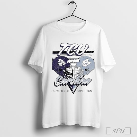 Officials North Carolina Tar Heels Vs Tcu Horned Frogs 2025 Football Helmet T Shirt