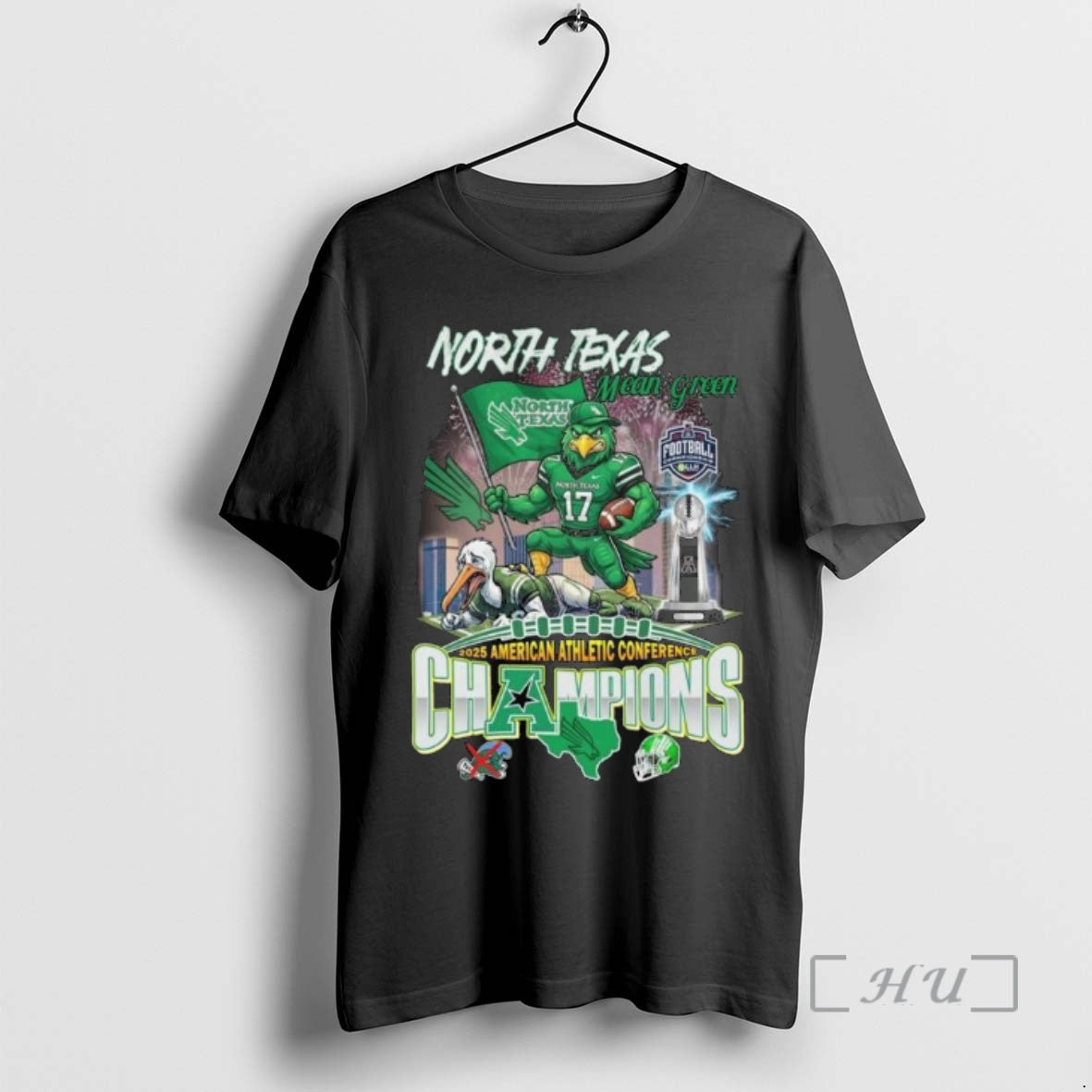 Officials North Texas Mean Green 2025 American Athletic Conference Champions Mascot Premium T Shirts Sweater Hoodie,...