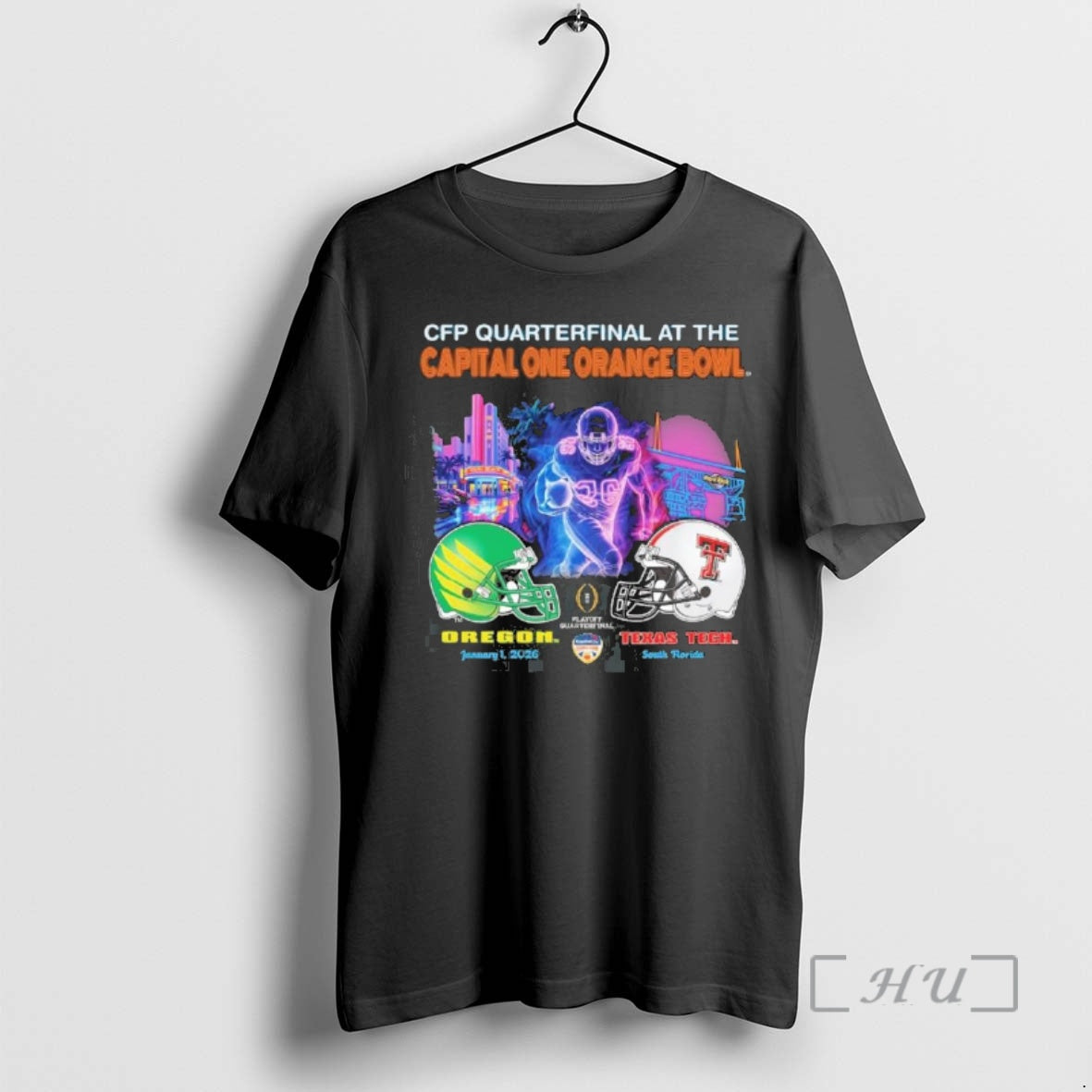 Officials Oregon Vs Texas Tech 2026 Cfp Orange Bowl Art Deco Game Premium T Shirts Hoodie, Sweatshirt | WearSparks.com