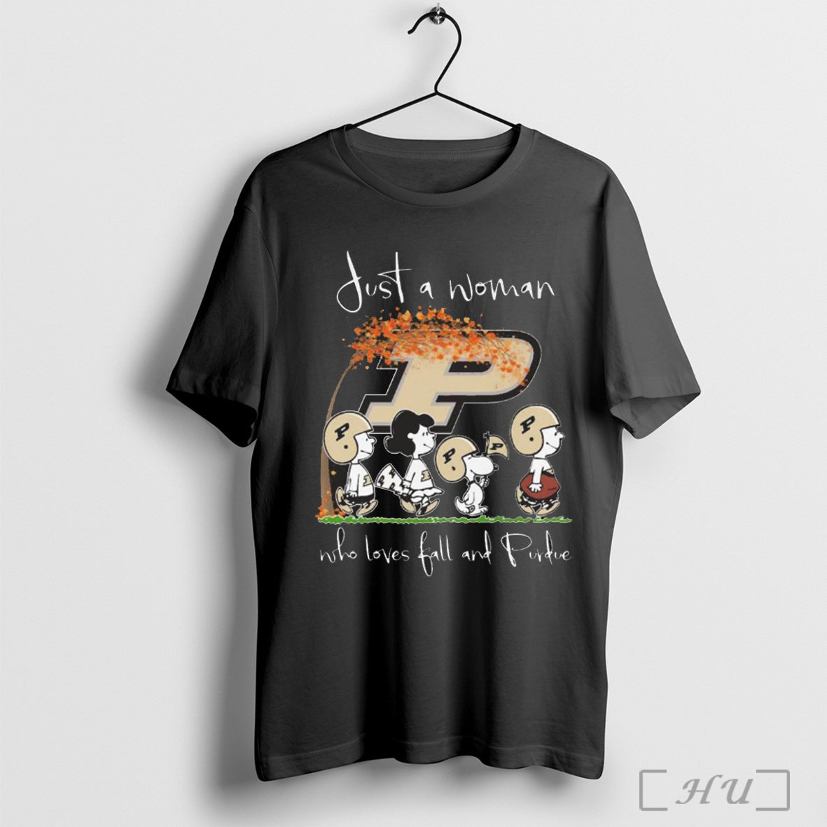 Officials Peanuts Just A Woman Who Loves Fall And Purdue Boilermakers T Shirt