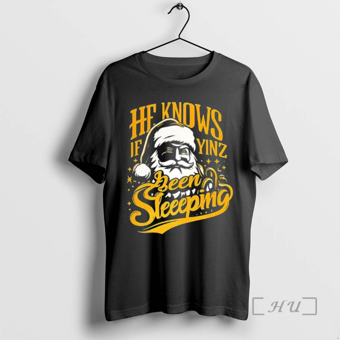 Officials Santa He Knows If Yinz Been Sleeping Pittsburgh Christmas T-Shirts, Hoodie, Sweatshirt | WearSparks.com