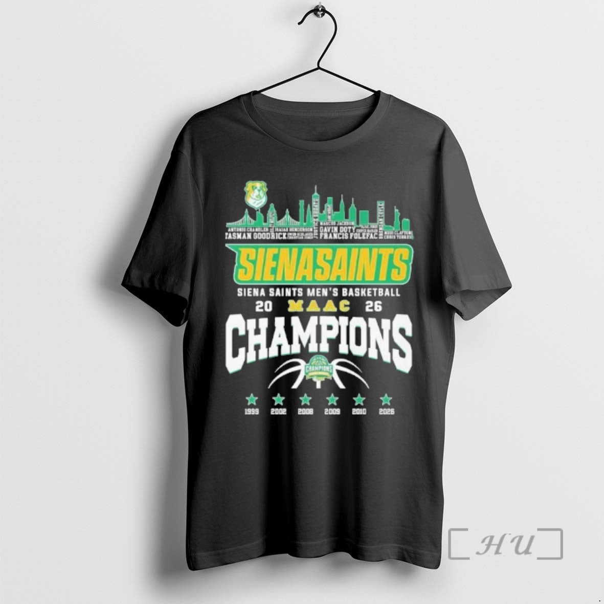 Officials Siena Saints Mens Basketball 2026 Maac Conference Champions Skyline Player Name Premium T Shirts