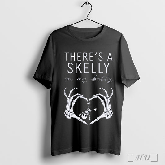 Officials Theres A Skelly In My Belly Heart Hands Skeleton T Shirt