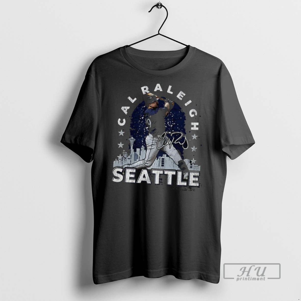 Officials Trending Cal Raleigh Seattle Mariners Baseball Gritty Skyline Siganature T Shirt