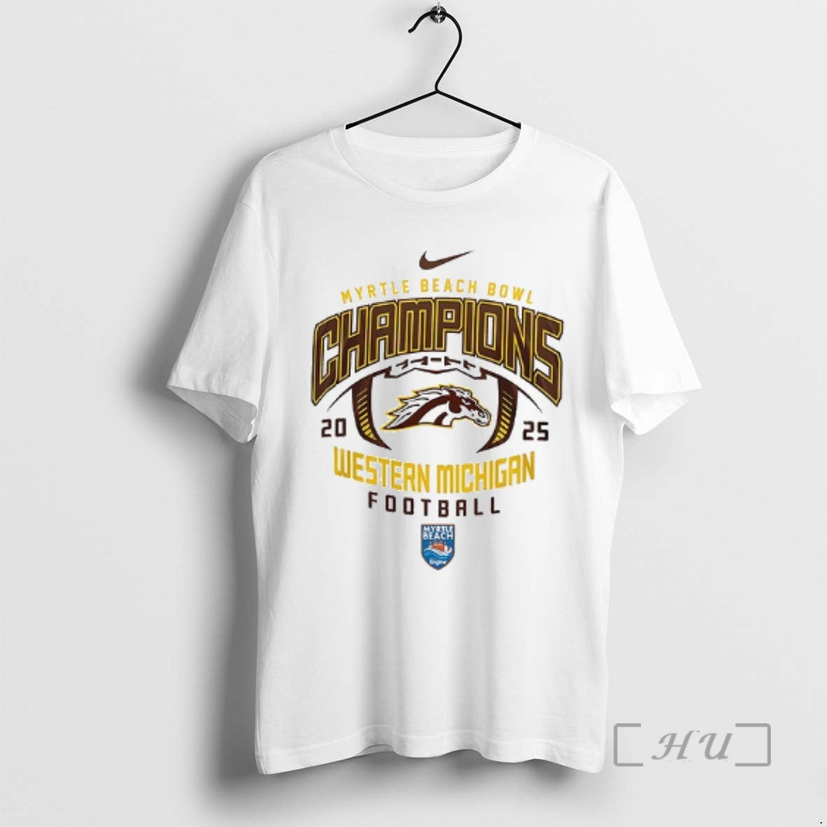 Officials Western Michigan Broncos Myrtle Beach Bowl Champions 2025 Mascot Double Sided Graphic Premium T-Shirts, Hoodie,...