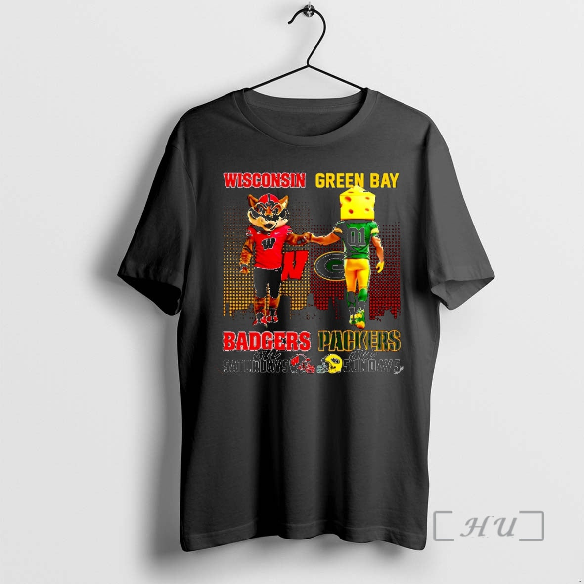 Officials Wisconsin Badgers On Saturdays Vs Green Bay Packers On Sundays Mascot Skyline Christmas Premium T-Shirts,...