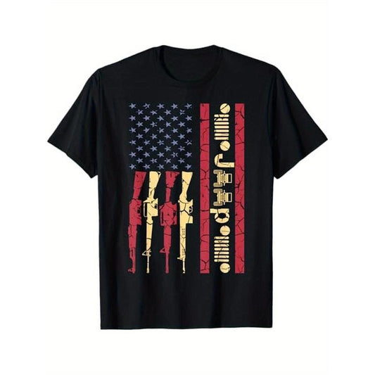Offroad Driving American USA Flag Distressed Gun Gift T-Shirt, 100% Cotton, Halloween Thanksgiving Christmas Gift for Men...