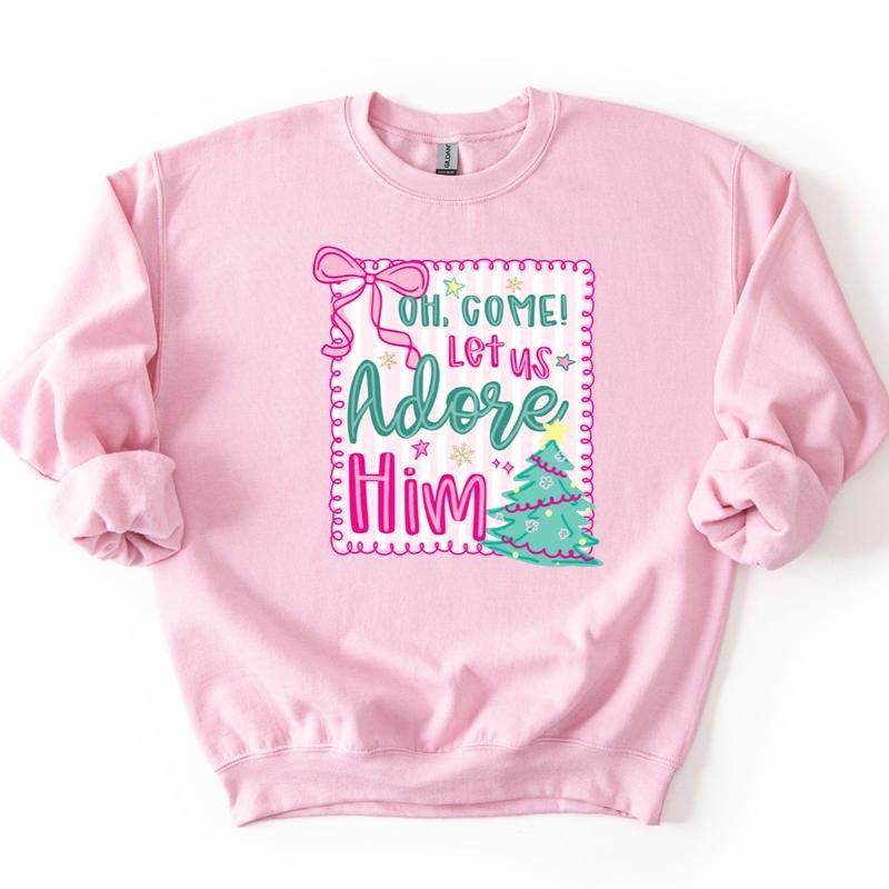 Oh Come Let Us Adore Him Sweatshirt, Coquette Christmas Sweatshirt T-Shirts, Hoodie | WearSparks.com