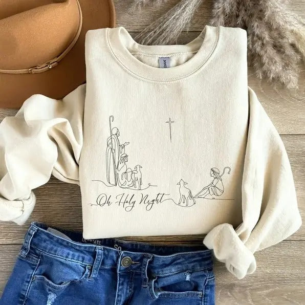 Oh Holy Night Shirt, Christian Shirts, Christmas Shirt, Jesus Christmas Shirt, Nativity Shirt, Christian Christmas Shirt,...