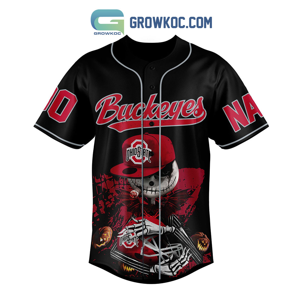 Ohio State Fear The Buckeyes Jack Skellington Halloween Personalized Baseball Jersey