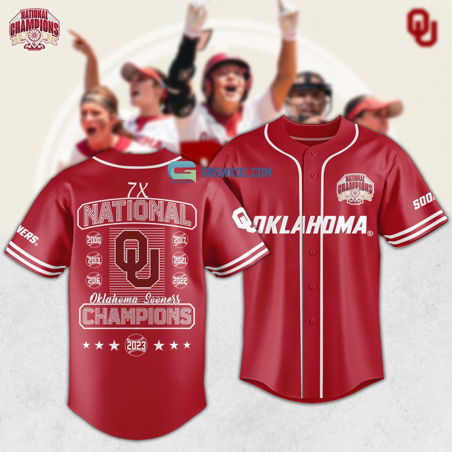 Oklahoma Sooners Back To Back To Back National Champions Softball Baseball Jersey