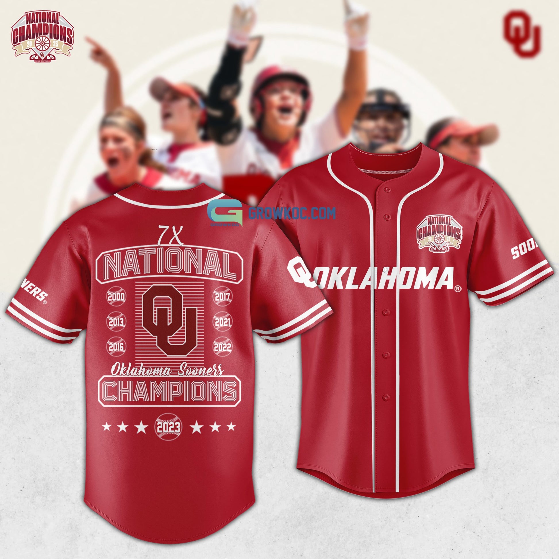Oklahoma Sooners Back To Back To Back National Champions Softball Baseball Jersey