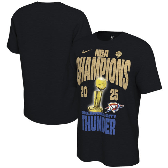 Oklahoma City Thunder Black 2025 Finals Champions Locker Room Confetti T-Shirt