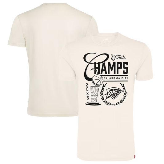 Oklahoma City Thunder Cream 2025 Finals Champions Metallic Logo Tri-Blend T-Shirt