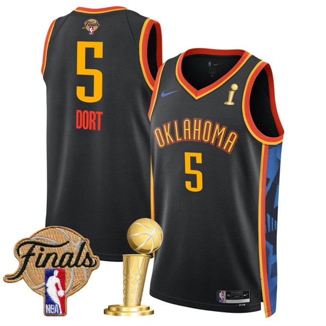 Oklahoma City Thunder #5 Luguentz Dort Black 2025 Finals Patch And Finals Champions