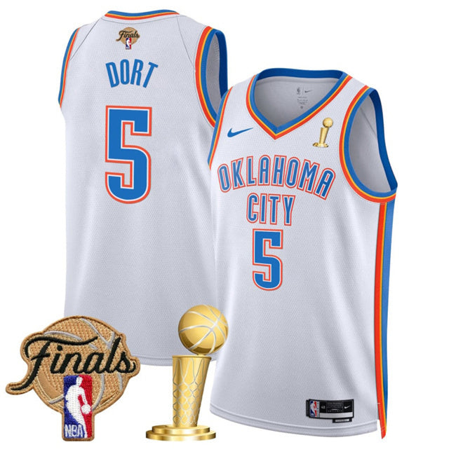 Oklahoma City Thunder #5 Luguentz Dort White 2025 Finals Patch And Finals Champions