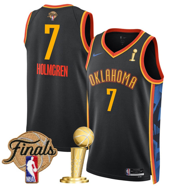 Oklahoma City Thunder #7 Chet Holmgren Black 2025 Finals Patch And Finals Champions