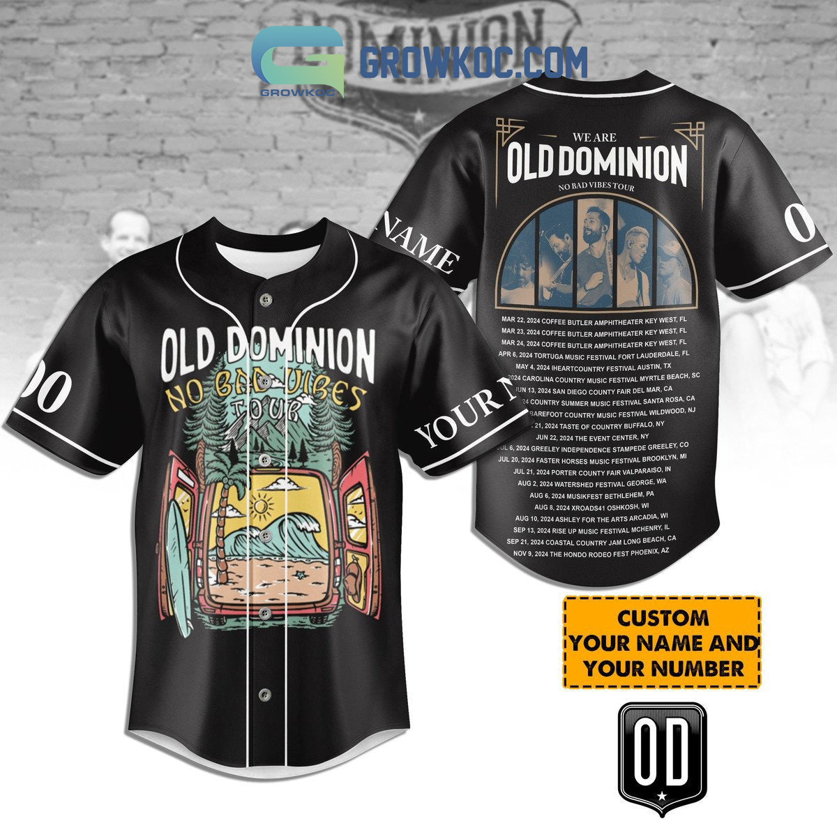 Old Dominion No Bad Vibes Tour Personalized Baseball Jersey