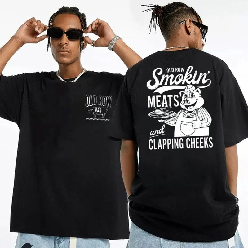 Old Row The Smokin' Meats Graphic 2 Sides T Shirt, Unisex T Shirt, Unisex Short Sleeve Tee Classic Cotton Hoodie, Sweatshirt
