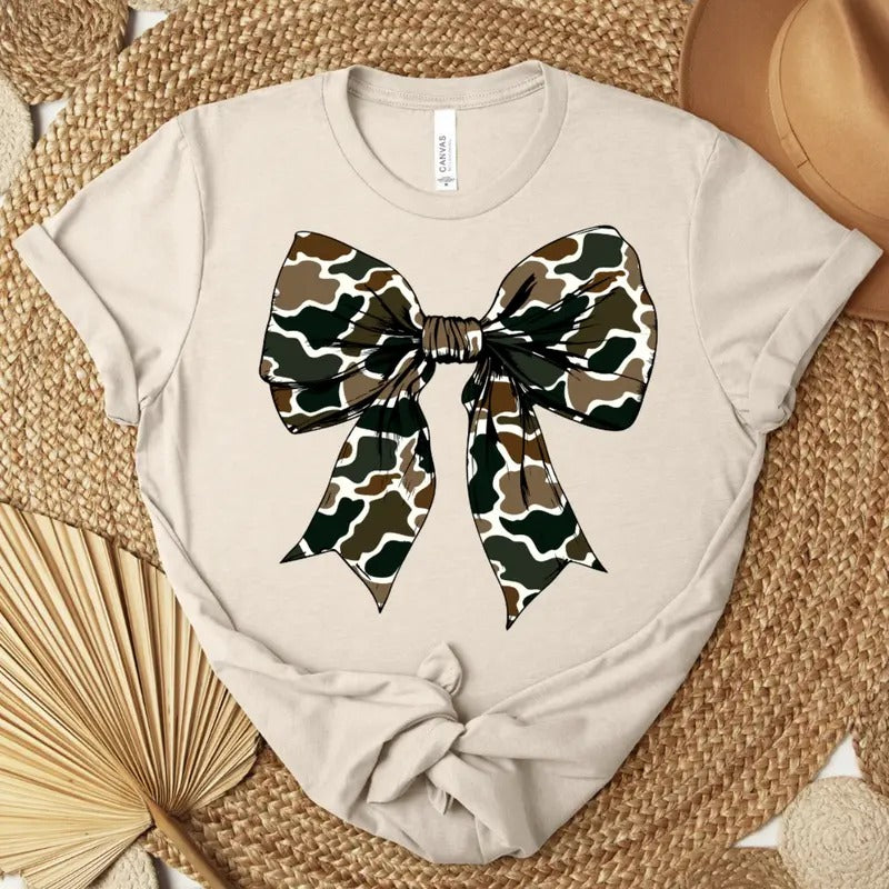 Old School Camo Bow T-shirt - Graphic Tee - Bella Canvas Shirt - Super Soft Hoodie, Sweatshirt | WearSparks.com