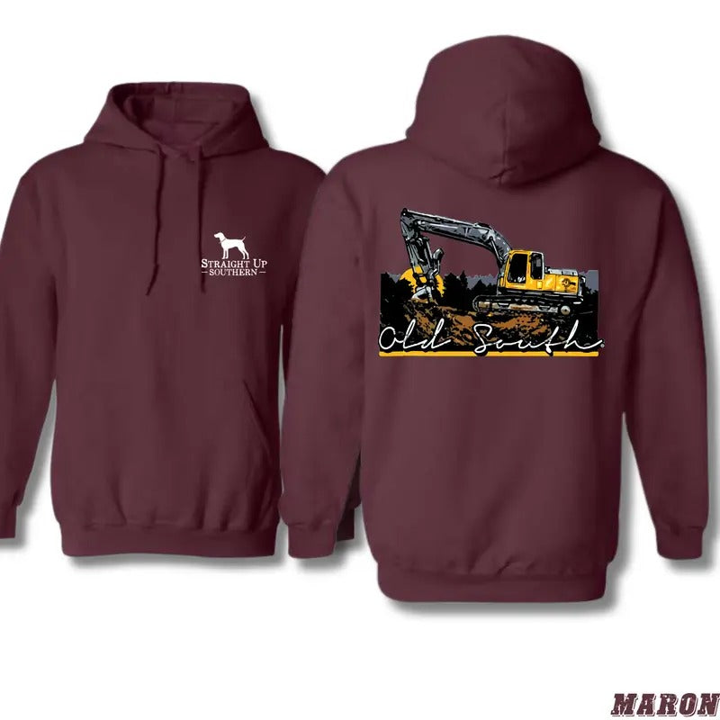 Old South Hoodie - Bold Construction and Excavator Design with Southern Pride, Perfect for Heavy Equipment Operators,...