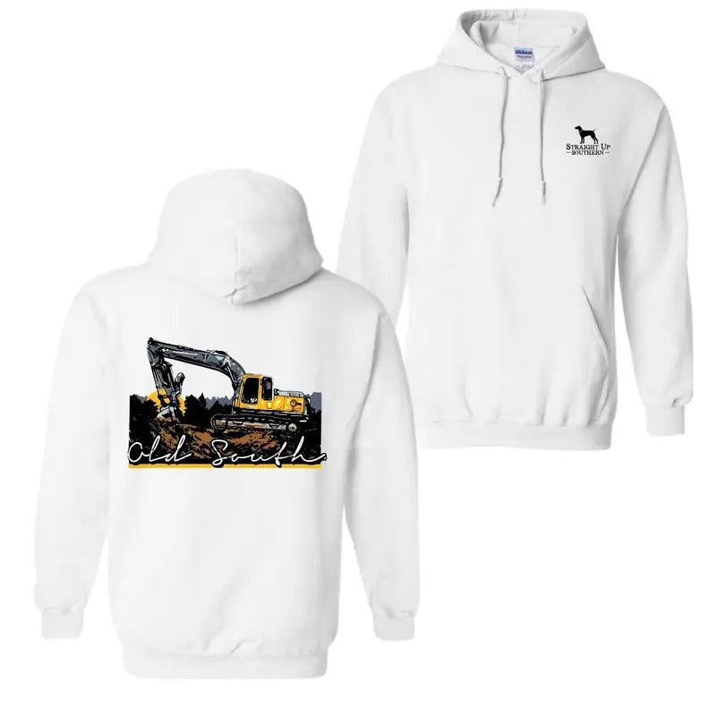 Old South Hoodie Bold Construction and Excavator Design with Southern Pride, Perfect for Heavy Equipment Operators,...