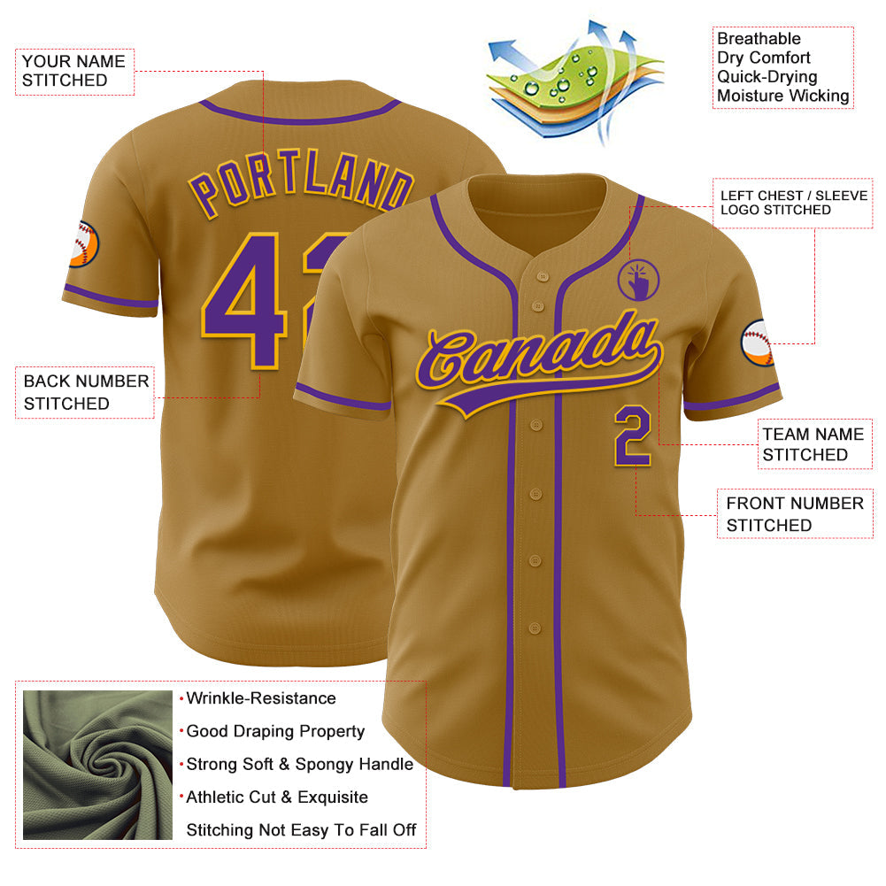 Custom Old Gold Purple-Gold Authentic Baseball Jersey