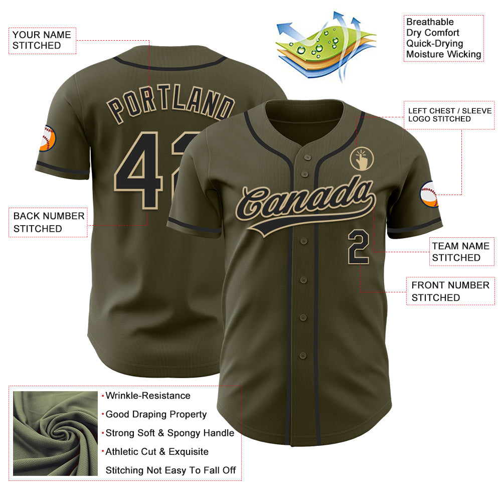 Custom Olive Black-Vegas Gold Authentic Salute To Service Baseball Jersey