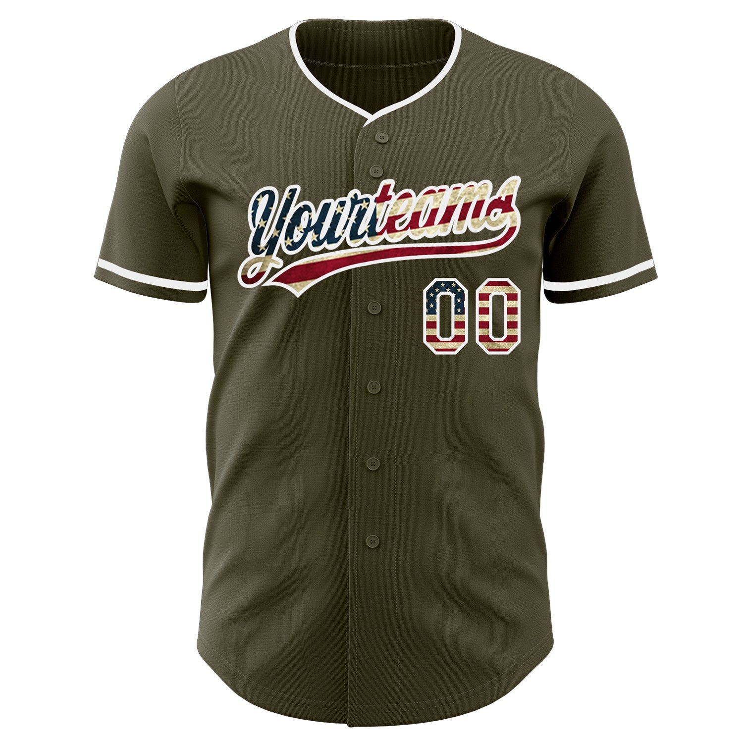 Custom Olive Vintage USA Flag-White Authentic Baseball Jersey