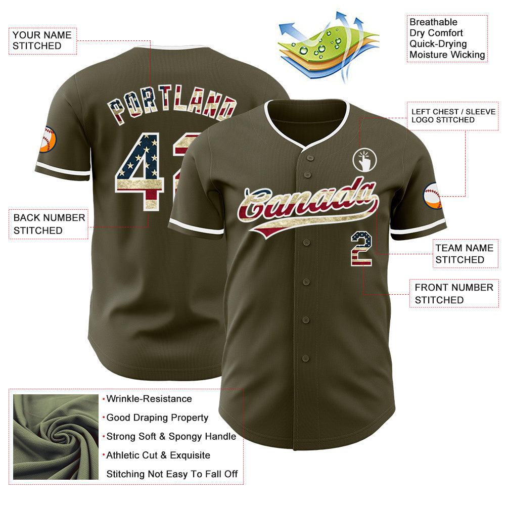 Custom Olive Vintage USA Flag-White Authentic Baseball Jersey