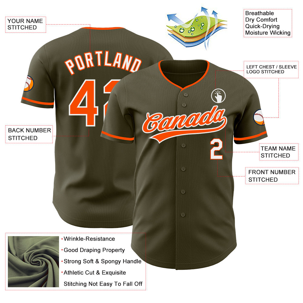 Custom Olive Orange-White Authentic Baseball Jersey