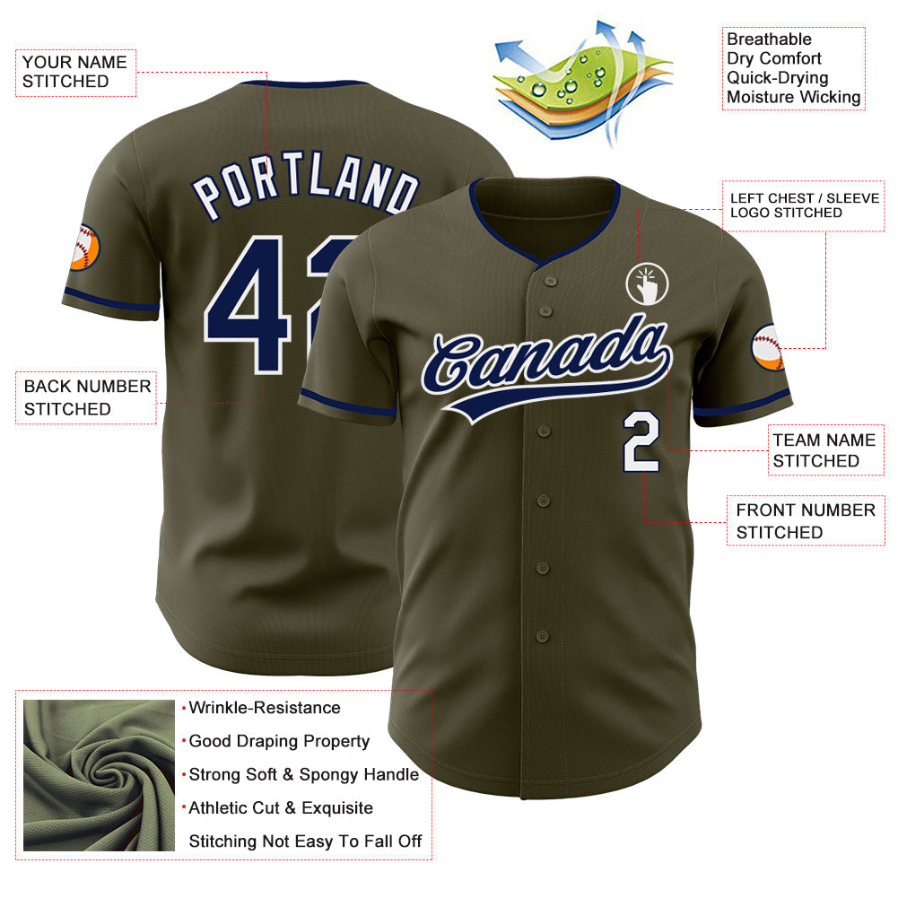 Custom Olive Navy-White Authentic Baseball Jersey